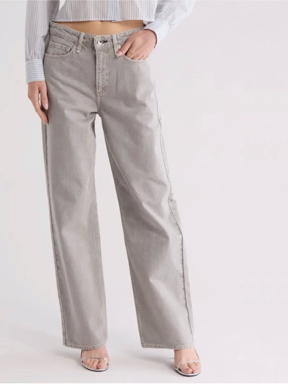 Rag & Bone Logan Mid Rise Wide Leg Light Gray Wash Women Size 32